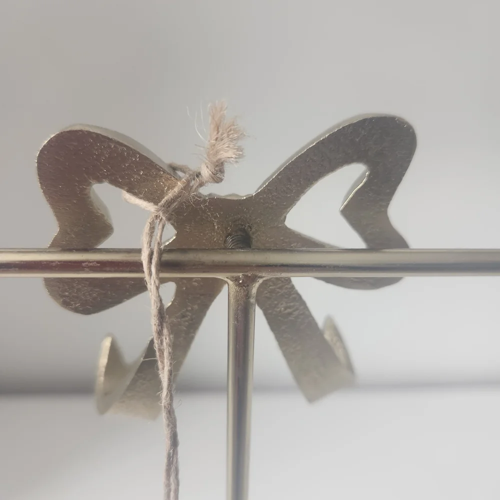 Gold Bow Jewelry Organizer Or Hand Towel Holder With White Marble Base